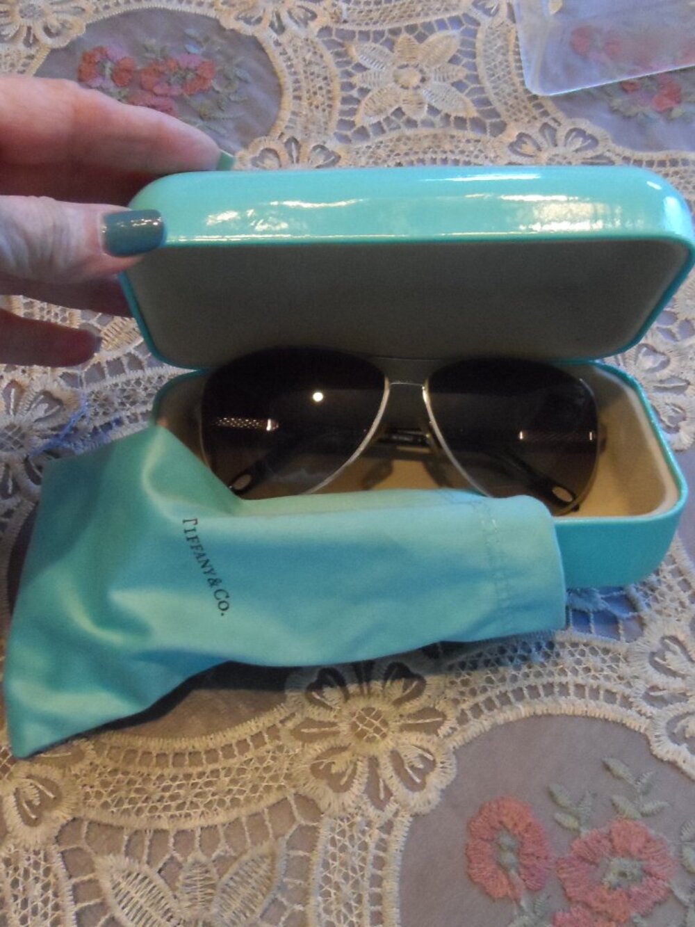 Tiffany & Co. Women's TF 3048-B Silver Aviator Sunglasses Gray Gradient Sz 61